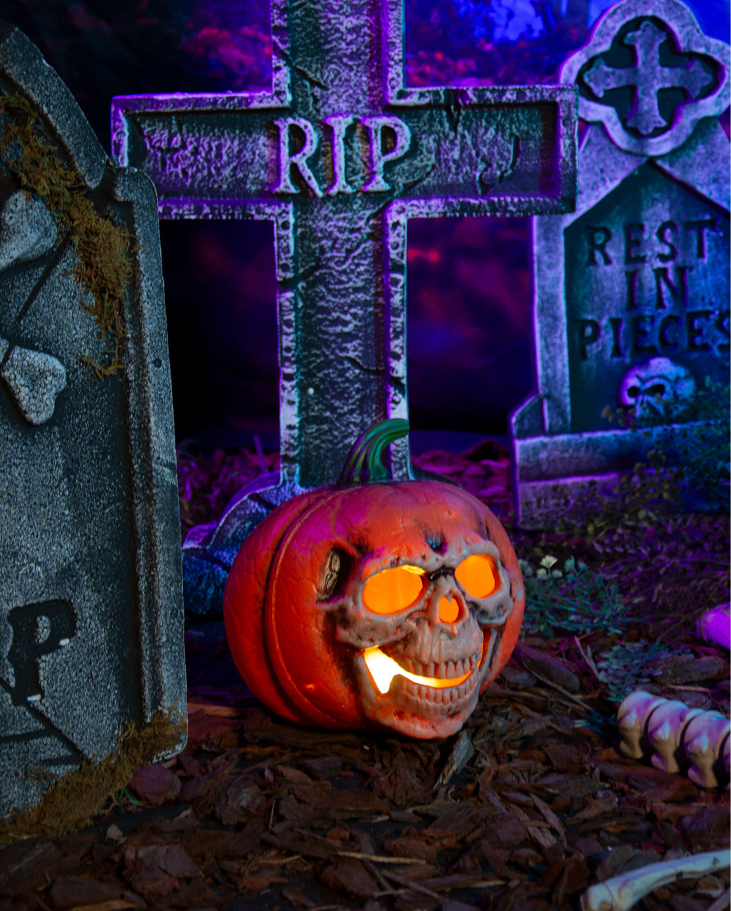 Halloween Pumpkin With Illuminated Skull Grimace 21cm