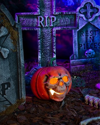 Halloween Pumpkin With Illuminated Skull Grimace 21cm