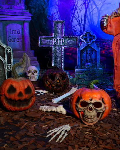 Halloween Pumpkin With Illuminated Skull Grimace 21cm