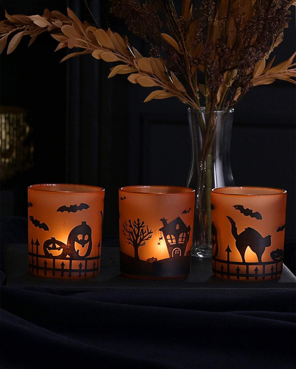 Halloween Motiv Teelichtgläser als 3er-Set