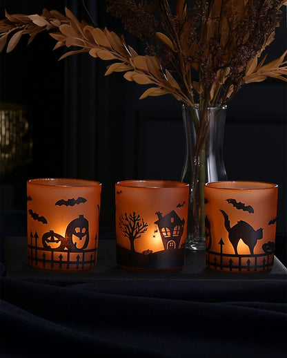 Halloween Motiv Teelichtgläser als 3er-Set