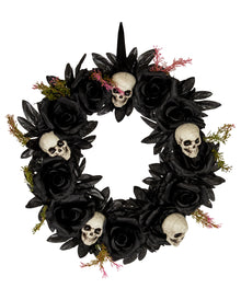 Gothic Türkranz mit Schwarzen Rosen & Totenköpfen 44cm Ø