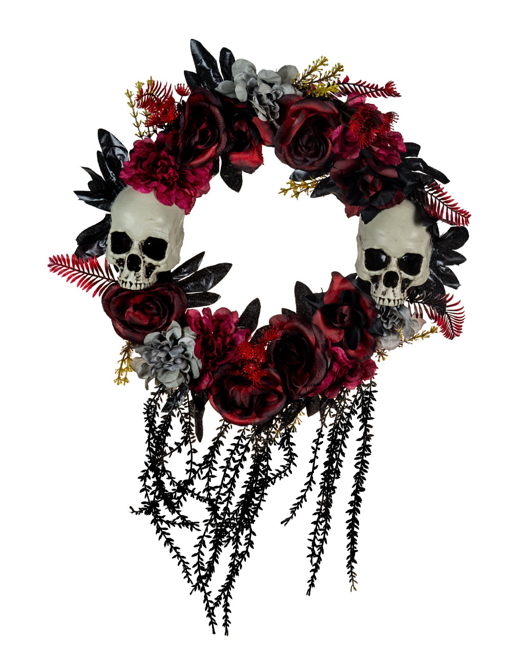 Halloween Door Wreath With Faded Roses & Skulls