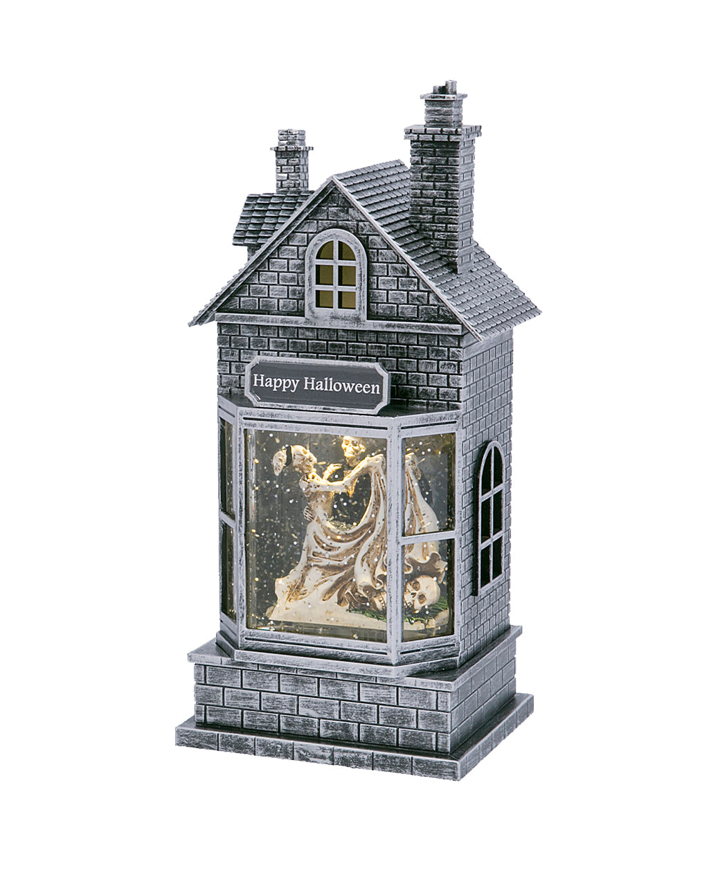 Leuchtendes Wasserhaus mit Skelett Hochzeitspärchen 27cm