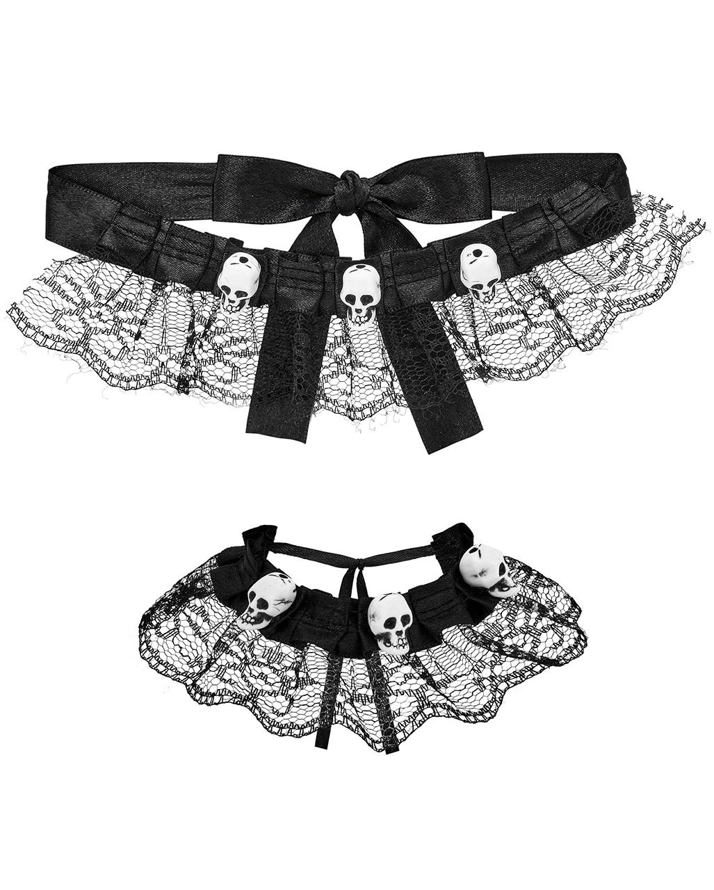 Halsband & Armband mit Totenschädeln und Spitze
