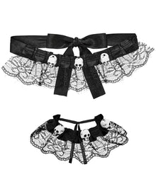 Halsband & Armband mit Totenschädeln und Spitze