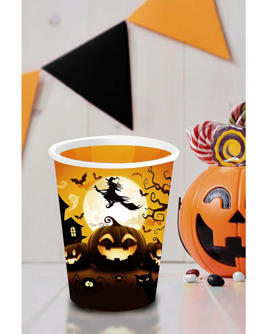 Happy Halloween Pumpkin Paper Cups Large 6 Pcs.