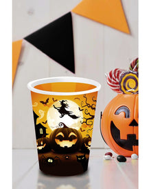 6 Große Happy Halloween Kürbis Pappbecher