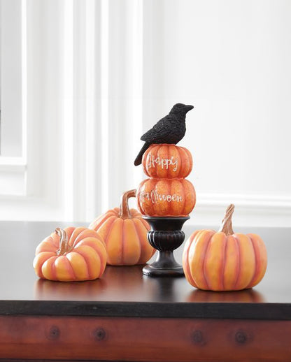 Happy Halloween Kürbisse auf Urne mit Krähe 22cm