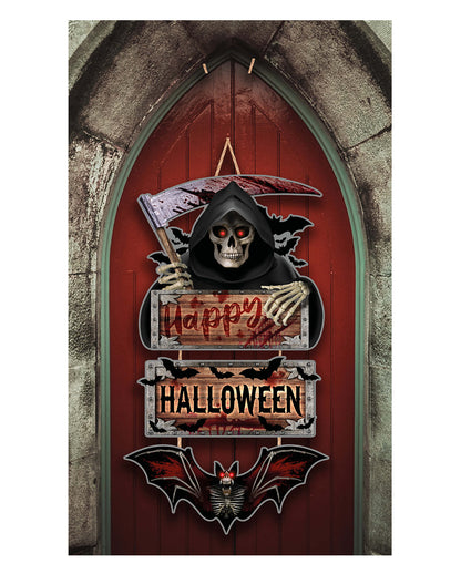 Happy Halloween Reaper & Bat Wooden Sign 60cm