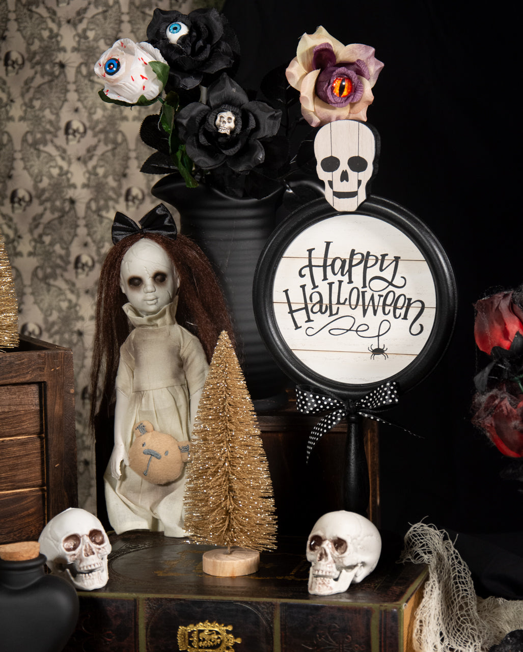 Happy Halloween Tischaufsteller mit Totenschädel 36cm