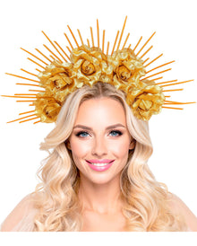 Goldenes Heiligenschein Diadem mit Rosen
