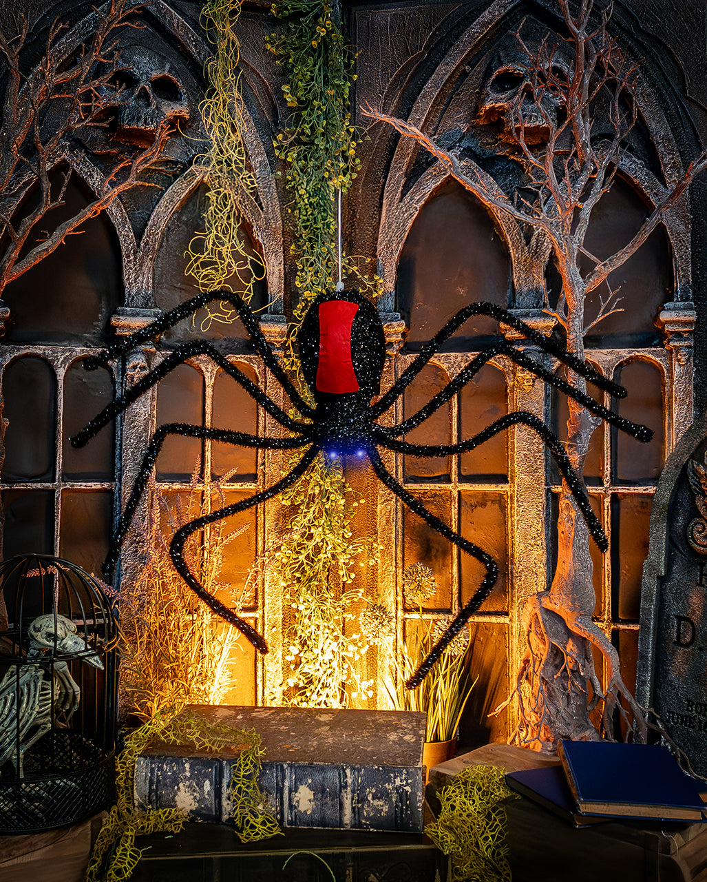 Sich Abseilende Schwarze Witwe Halloween Animatronic 58cm