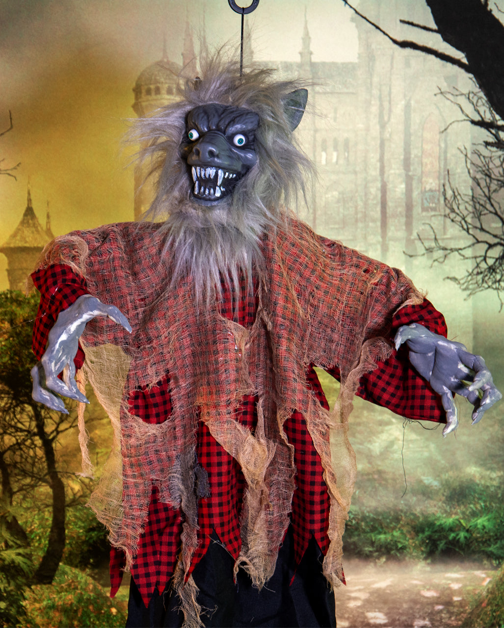 Heulender Werwolf mit Bewegung & Licht Hängedeko 120cm