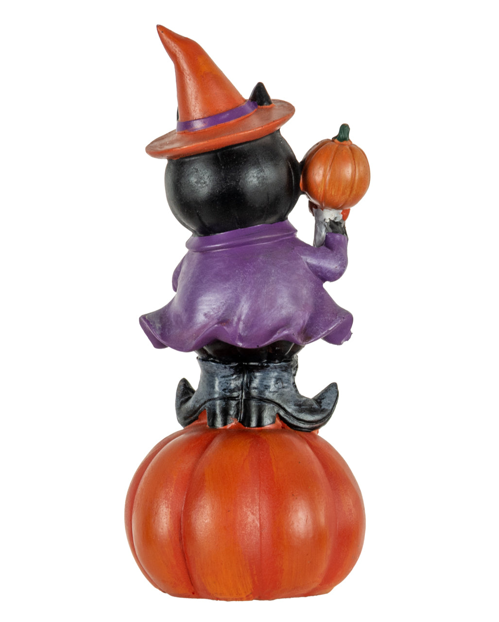 Hexenkatze auf Halloween Kürbis Figur mit LED 19cm