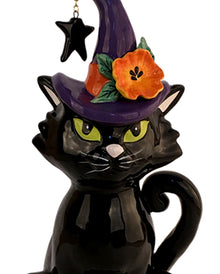 Schwarze Katze mit Hexenhut Keramik Figur 31cm