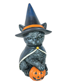 Katze mit Hexenhut & Kürbis 15cm