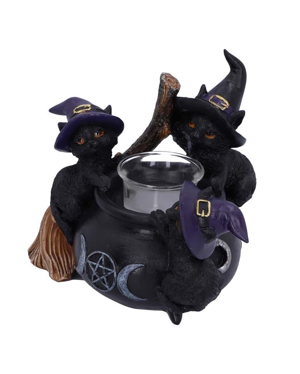 Witch Cats With Witch Cauldron Tea Light Holder 12,5cm