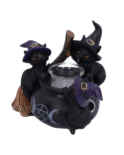 Witch Cats With Witch Cauldron Tea Light Holder 12,5cm