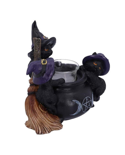 Witch Cats With Witch Cauldron Tea Light Holder 12,5cm