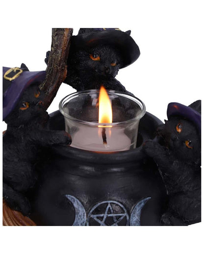 Witch Cats With Witch Cauldron Tea Light Holder 12,5cm