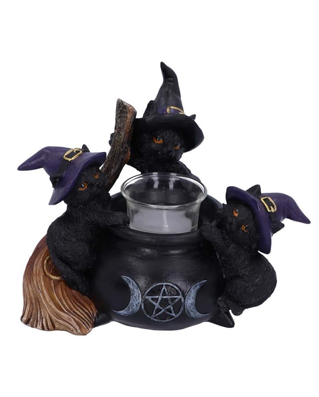 Witch Cats With Witch Cauldron Tea Light Holder 12,5cm