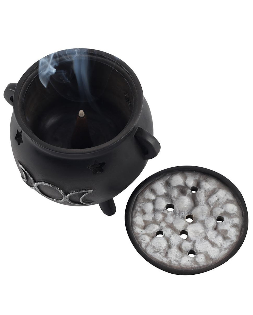Hexenkessel mit Dreifach-Mond Räucherkegel Halter