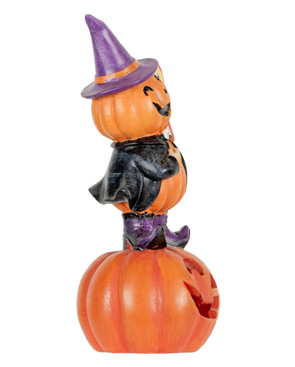 Hexenkürbis auf Halloween Kürbis Figur mit LED 19cm