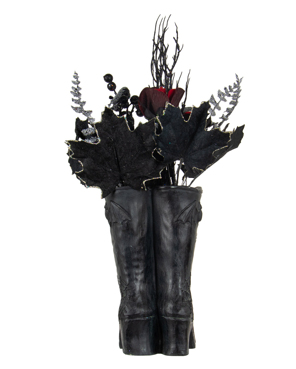 Hexenstiefel mit Gothic Glitzer Strauß Arrangement 55cm