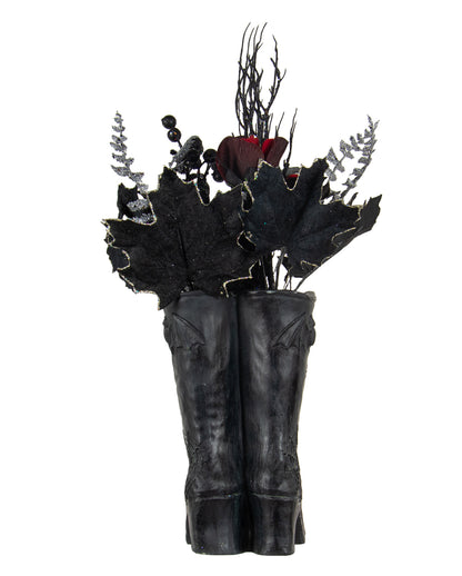 Hexenstiefel mit Gothic Glitzer Strauß Arrangement 55cm