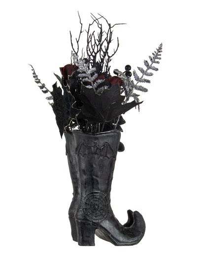 Hexenstiefel mit Gothic Glitzer Strauß Arrangement 55cm