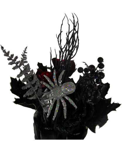 Hexenstiefel mit Gothic Glitzer Strauß Arrangement 55cm