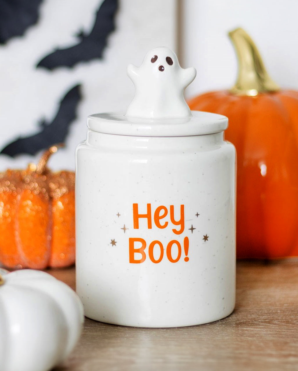 "HEY BOO" Ceramic Storage Container With Ghost 17cm