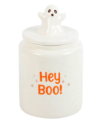 "HEY BOO" Ceramic Storage Container With Ghost 17cm