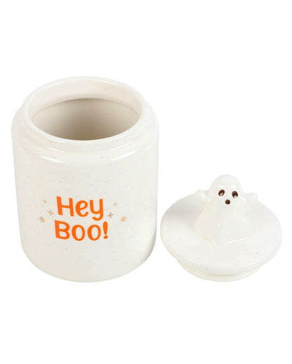 "HEY BOO" Ceramic Storage Container With Ghost 17cm
