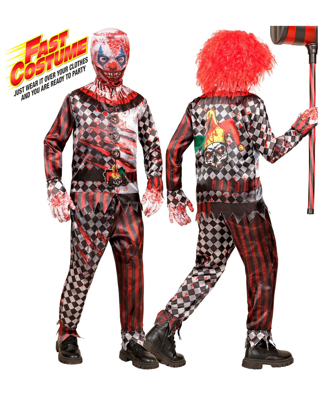 Horror Clown Schnellkostüm für Kinder mit Maske & Handschuhe