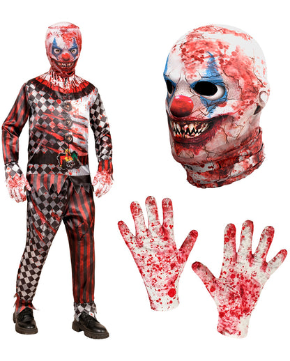 Horror Clown Schnellkostüm für Kinder mit Maske & Handschuhe