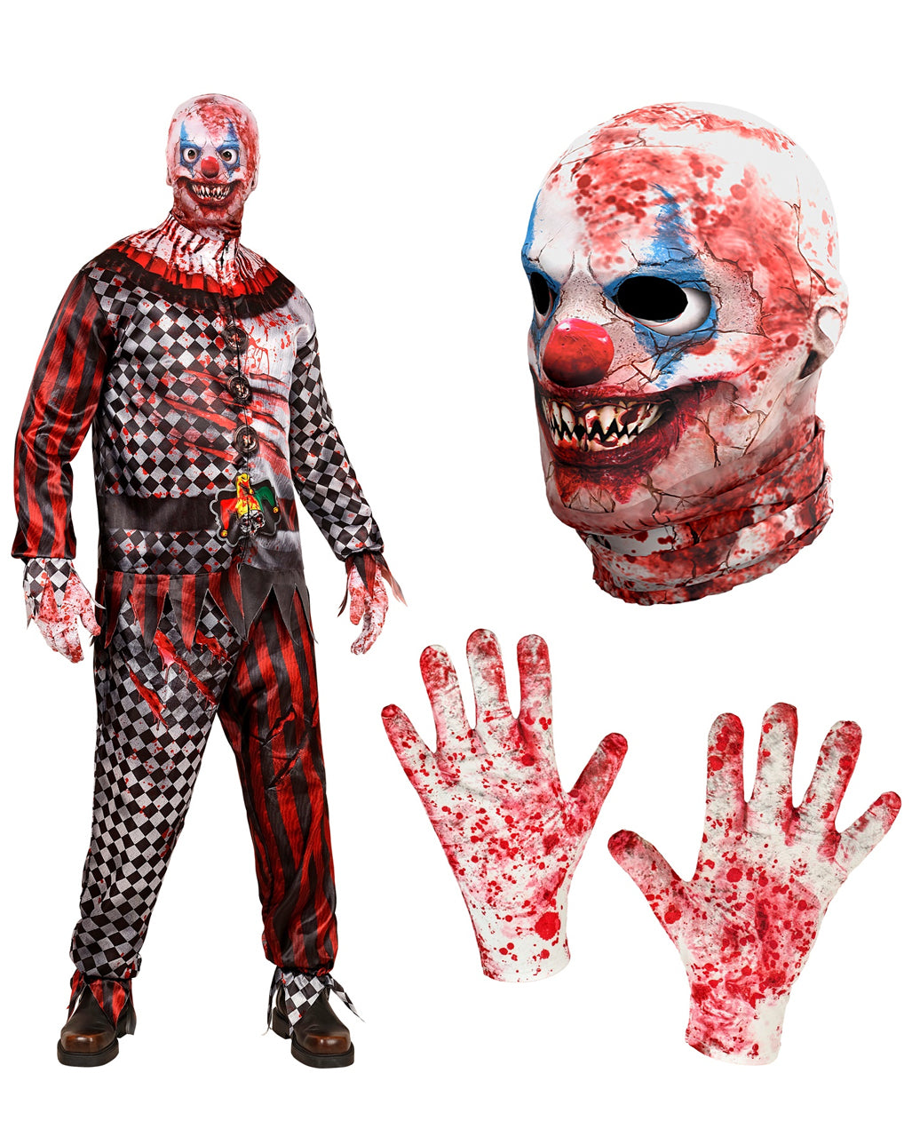 Killer Clown Sofortkostüm mit Maske & Handschuhe