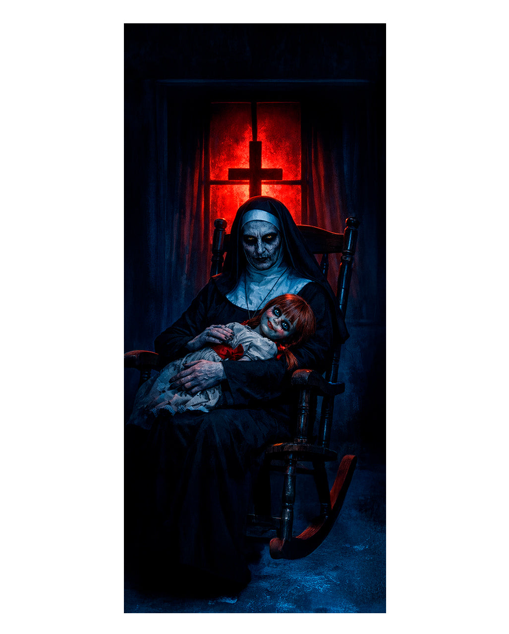 Halloween Nonne mit Horrorpuppe Tür & Wanddeko 80x180cm