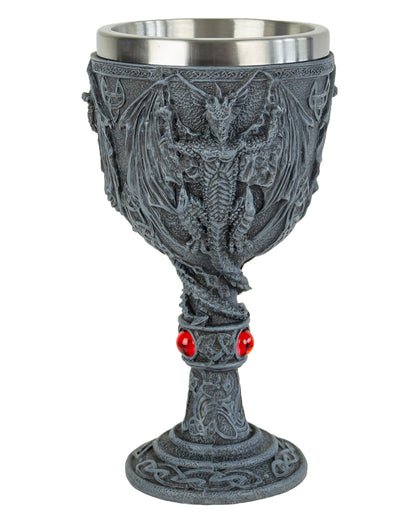 Eindrucksvoller Drachenkelch mit roten Steinen 20cm