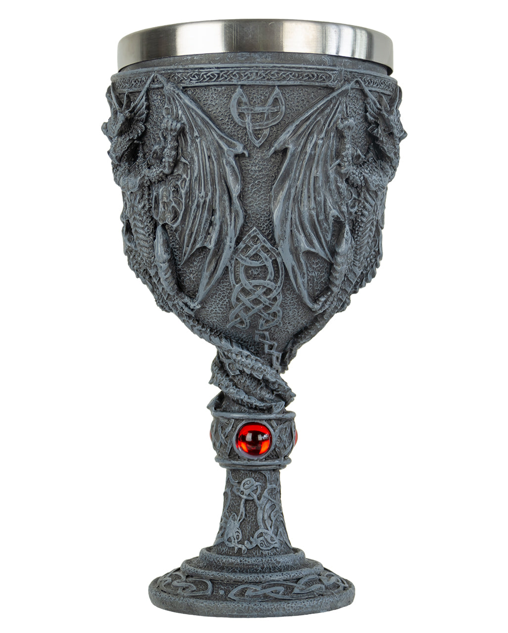 Eindrucksvoller Drachenkelch mit roten Steinen 20cm