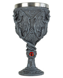 Eindrucksvoller Drachenkelch mit roten Steinen 20cm
