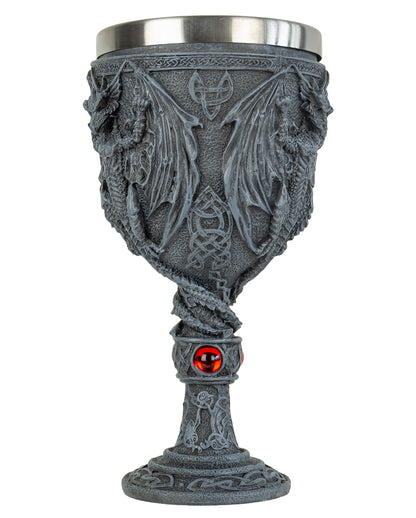 Eindrucksvoller Drachenkelch mit roten Steinen 20cm