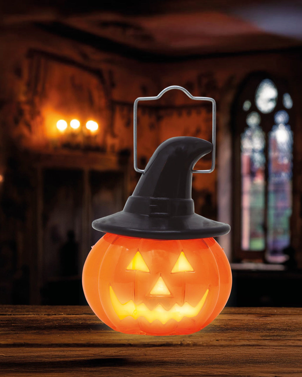 Small Luminous Pumpkin With Witch Hat 7x8cm