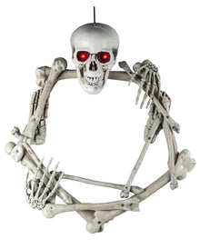 Totenkopf & Knochen Türkranz mit LED Augen 65cm