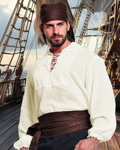 Piratenhemd Herren im Leinenlook mit Schnürung