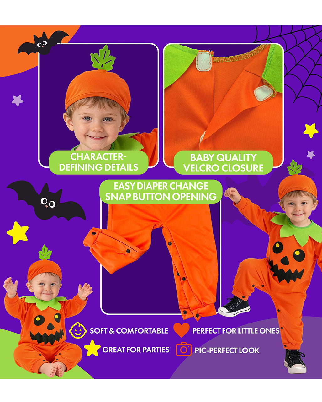 Pumpkin Onesie Toddler Costume with Hat