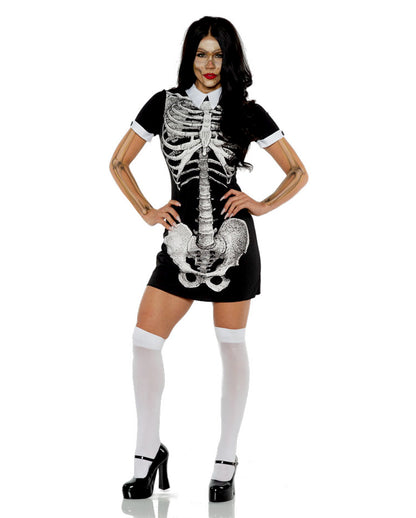 Skelett Kurzarmkleid mit Kragen