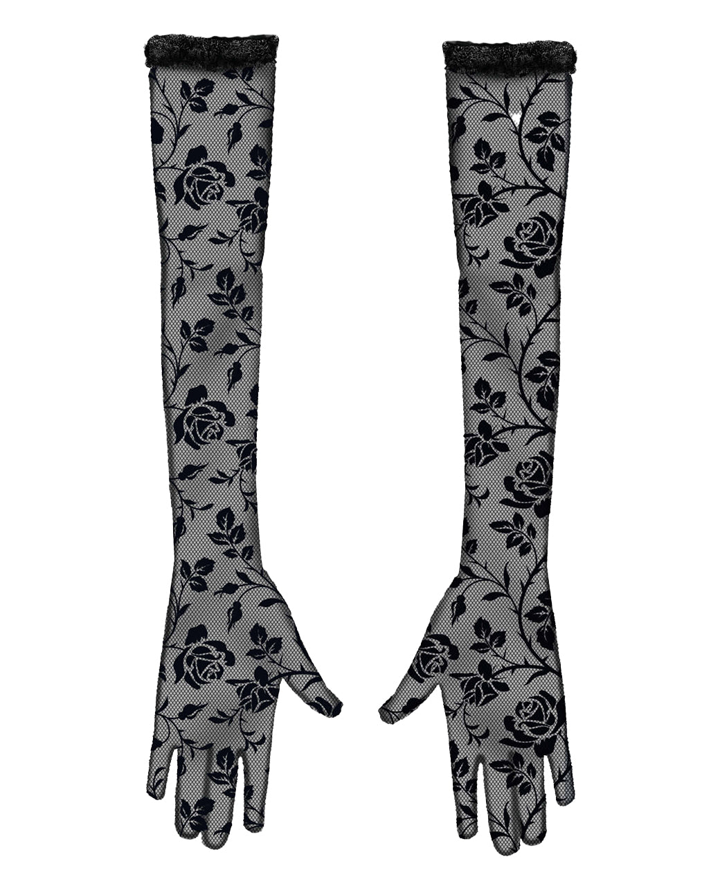 Lange Blumen Spitzenhandschuhe Schwarz