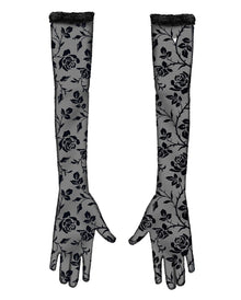 Lange Blumen Spitzenhandschuhe Schwarz